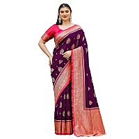 Leriya Fashion Womens Trendy Kanjivaram Soft Lichi Silk Saree With Blouse Piece Purple