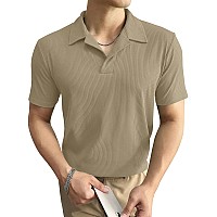 I Enterprise Cotton Blend Regular Fit Round Spread Collar Solid Short Sleeve Tshirt For Men Boys Color Beige Size L