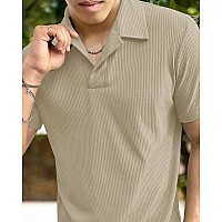 I Enterprise Cotton Blend Regular Fit Round Spread Collar Solid Short Sleeve Tshirt For Men Boys Color Beige Size L