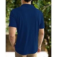 I Enterprise Cotton Blend Regular Fit Round Spread Collar Solid Short Sleeve Tshirt For Men Boys Color Navy Blue Size Xl