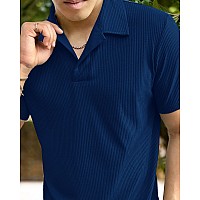 I Enterprise Cotton Blend Regular Fit Round Spread Collar Solid Short Sleeve Tshirt For Men Boys Color Navy Blue Size Xl