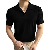 I Enterprise Cotton Blend Regular Fit Round Spread Collar Solid Short Sleeve Tshirt For Men Boys Color Black Size L