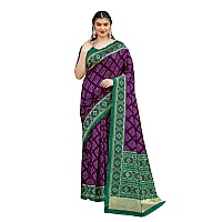 Leriya Fashion Womens Pure Jacquard Banarasi Kanjivarm Cotton Silk Floral Printed Saree with Blouse Piece Purple