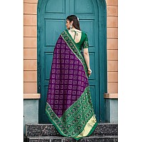 Leriya Fashion Womens Pure Jacquard Banarasi Kanjivarm Cotton Silk Floral Printed Saree with Blouse Piece Purple