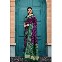 Leriya Fashion Womens Pure Jacquard Banarasi Kanjivarm Cotton Silk Floral Printed Saree with Blouse Piece Purple