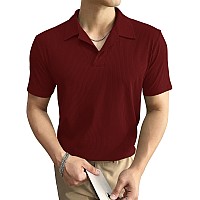 I Enterprise Cotton Blend Regular Fit Round Spread Collar Solid Short Sleeve Tshirt For Men Boys Color Maroon Size L