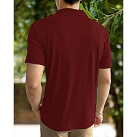 I Enterprise Cotton Blend Regular Fit Round Spread Collar Solid Short Sleeve Tshirt For Men Boys Color Maroon Size L