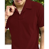 I Enterprise Cotton Blend Regular Fit Round Spread Collar Solid Short Sleeve Tshirt For Men Boys Color Maroon Size L