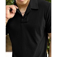 I Enterprise Cotton Blend Regular Fit Round Spread Collar Solid Short Sleeve Tshirt For Men Boys Color Black Size M