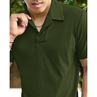 I Enterprise Cotton Blend Regular Fit Round Spread Collar Solid Short Sleeve Tshirt For Men Boys Color Green Size L