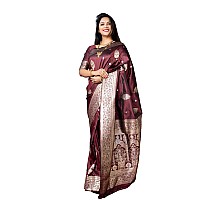 AMIRAT Womens Banarasi Silk Pure Golden Zari Woven With Blouse Piece Maroon