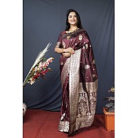 AMIRAT Womens Banarasi Silk Pure Golden Zari Woven With Blouse Piece Maroon