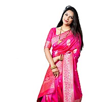 AMIRAT Womens Banarasi Silk Pure Golden Zari Woven With Blouse Piece (Pink)