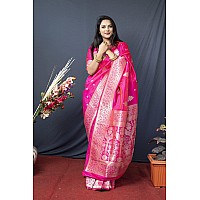 AMIRAT Womens Banarasi Silk Pure Golden Zari Woven With Blouse Piece (Pink)