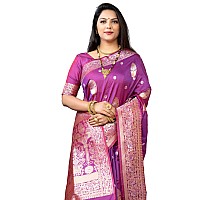 AMIRAT Womens Banarasi Silk Pure Golden Zari Woven With Blouse Piece (Purple)