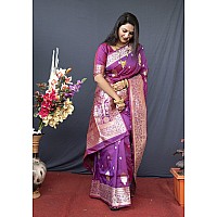 AMIRAT Womens Banarasi Silk Pure Golden Zari Woven With Blouse Piece (Purple)