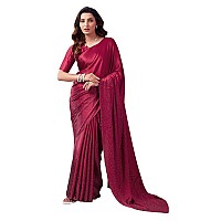 SIRIL Womens Satin Hot Fixing Stone Work Saree With Unstitched Blouse Piece 3111S417Maroon