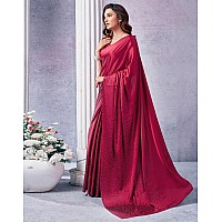 SIRIL Womens Satin Hot Fixing Stone Work Saree With Unstitched Blouse Piece 3111S417Maroon