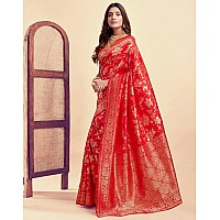 Sugathari Womens Pure Kanjivaram Silk Saree Banarasi Silk Saree With Blouse Piece SAM PARI S7 Red