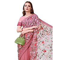 Jaanvi fashion Womens Floral Embroidery Work Net Silk Saree with Lace Border Blouse Piece mmrealmeonionpinkre