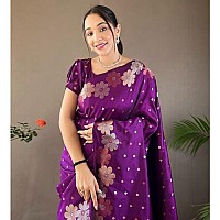 Yashika Womens Banarasi Kanjivaram Cotton Silk Jaquard Saree AZYSOGWEAVEParentPurple