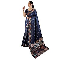 Yashika Womens Banarasi Kanjivaram Cotton Silk Jaquard Saree AZYSOGWEAVEParentNavy