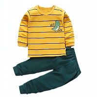 Fommy Baby Products Kid Clothes With Dragon Print Yellow Stripe T Shirt Green Pyjama Kids Dress For Boys Girls Ideal F