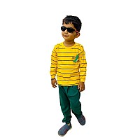 Fommy Baby Products Kid Clothes With Dragon Print Yellow Stripe T Shirt Green Pyjama Kids Dress For Boys Girls Ideal F