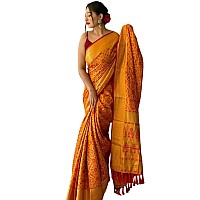 SGF11 Womens Kanjivaram patola Soft Lichi Silk Sarees With Unstitched Blouse Piece Yellow