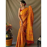 SGF11 Womens Kanjivaram patola Soft Lichi Silk Sarees With Unstitched Blouse Piece Yellow