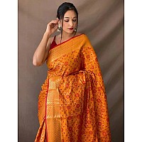 SGF11 Womens Kanjivaram patola Soft Lichi Silk Sarees With Unstitched Blouse Piece Yellow