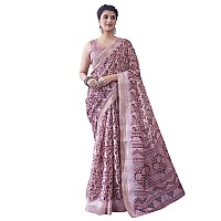 SIRIL Womens Cotton Blend Floral Printed Zari Stripe Saree With Unstitched Blouse Piece 3704S1385Light Pink