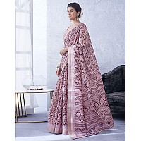 SIRIL Womens Cotton Blend Floral Printed Zari Stripe Saree With Unstitched Blouse Piece 3704S1385Light Pink