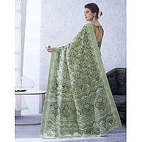 SIRIL Womens Cotton Blend Floral Printed Zari Stripe Saree With Unstitched Blouse Piece 3704S1386Pista Green