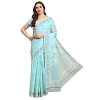 RATAN Pure Cotton Printed Mulmul Saree for Women with Blouse Piece BGMBP5874Sea Blue