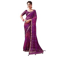 SIRIL Womens Chiffon Bandhani Printed Saree With Unstitched Blouse Piece 3728S2630Purple