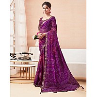 SIRIL Womens Chiffon Bandhani Printed Saree With Unstitched Blouse Piece 3728S2630Purple