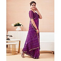 SIRIL Womens Chiffon Bandhani Printed Saree With Unstitched Blouse Piece 3728S2630Purple