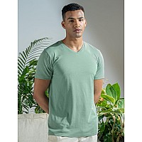 Damensch Regular Fit Half Sleeve V Neck Tshirt Combed Cotton Blend Solid Lightweight Gold Finish Shine Softer Durable Casual Wea