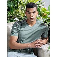 Damensch Regular Fit Half Sleeve V Neck Tshirt Combed Cotton Blend Solid Lightweight Gold Finish Shine Softer Durable Casual Wea