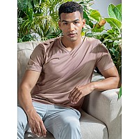 Damensch Regular Fit Half Sleeve V Neck Tshirt Combed Cotton Blend Solid Lightweight Gold Finish Shine Softer Durable Casual Wea