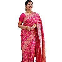 SGF11 Womens Kanjivaram Soft Silk Saree With Blouse Piece (Barbie Pink)