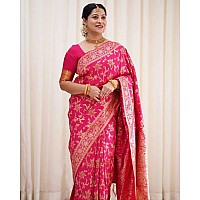 SGF11 Womens Kanjivaram Soft Silk Saree With Blouse Piece (Barbie Pink)