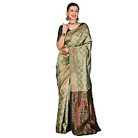 SIRIL Womens Banarasi Jacquard Soft Silk Kanjeevaram Saree With Unstitched Blouse Piece 3759S135APista Green