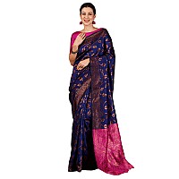 SIRIL Womens Banarasi Jacquard Soft Silk Kanjeevaram Saree With Unstitched Blouse Piece 3759S138ANavy Blue