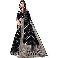 C J Enterprise Womens Banarasi Silk Saree Pure Kanjivaram Saree With Blouse Piece paithani pari124 Black