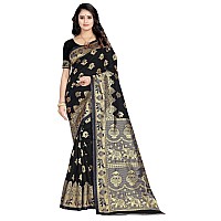 C J Enterprise Womens Pure Kanjivaram Soft Silk Saree With Blouse Piece for Wedding Pari9016 Black