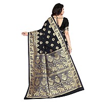 C J Enterprise Womens Pure Kanjivaram Soft Silk Saree With Blouse Piece for Wedding Pari9016 Black