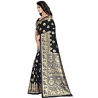 C J Enterprise Womens Pure Kanjivaram Soft Silk Saree With Blouse Piece for Wedding Pari9016 Black