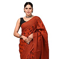 Crafts Moda Pure Cotton Orange Paisley Print Saree for women with Blouse Piece